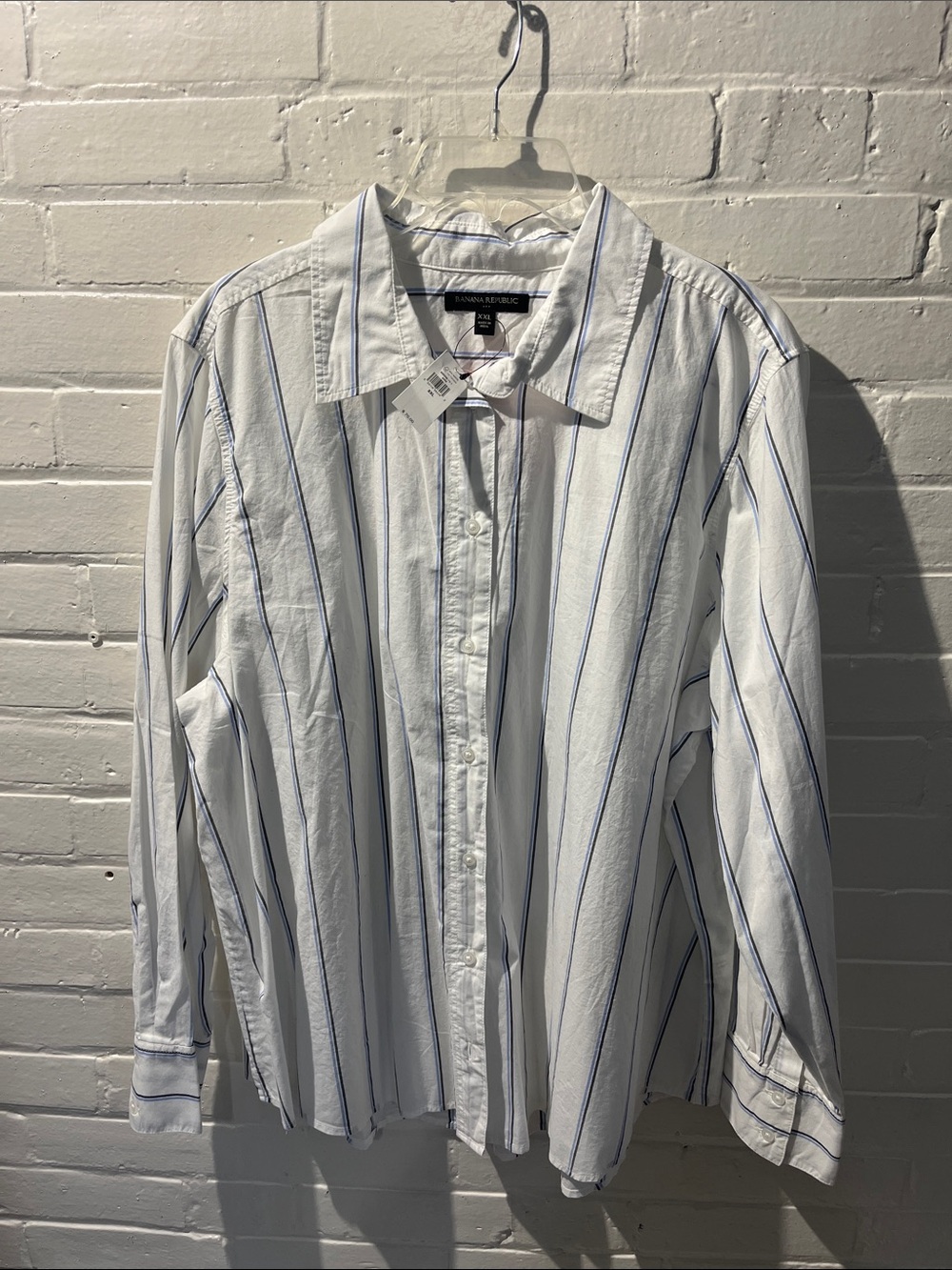 Banana Republic White Button-Down Shirt with Blue Stripes